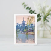 猿 澤 池, Sarusawa Pond, Hiroshi Yoshida, Woodcut Briefkaart (Staand voorkant)