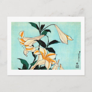 百合, 北斎 Lelie, Hokusai, ukiyo-E Briefkaart