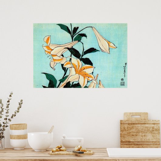百 合, 北 Lily, Hokusai, Ukiyo-e Poster (Keuken)