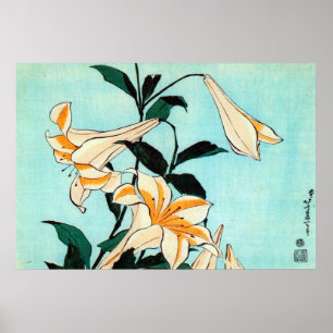 百 合, 北 Lily, Hokusai, Ukiyo-e Poster