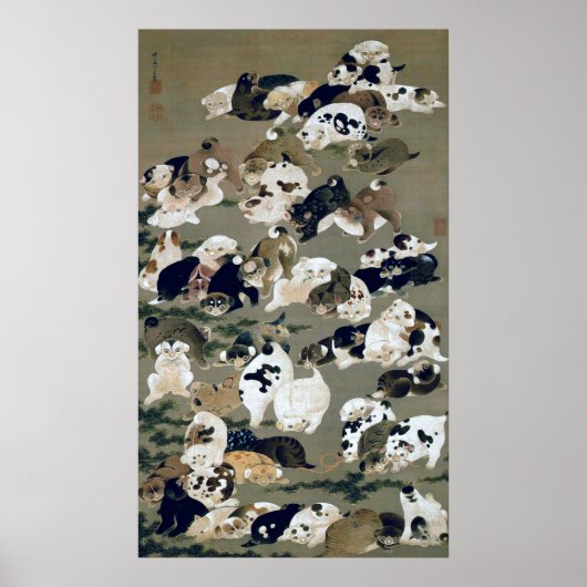 百 犬 図, 伊 藤 冲 Hundred Dogs, Itō Jakuchu Poster (Voorkant)