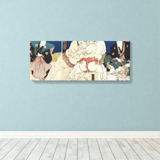 相撲, 国貞 Smou worstelen, Kunisada, Ukiyo-e Canvas Afdruk (Insitu (Houten vloer))