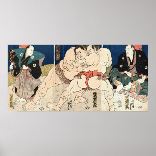相 撲, 国 Smou worsteling, Kunisada Poster (Voorkant)