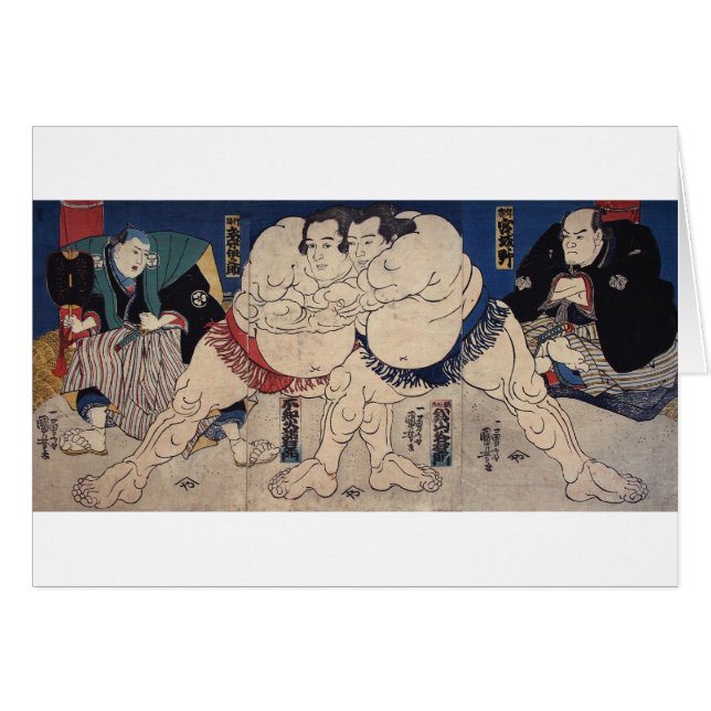 相 撲, 国 Sumo Wrestling, Kuniyoshi, Ukiyo-e (Voorkant Horizontaal)