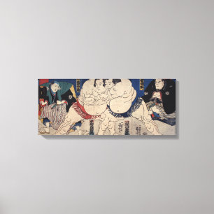 相 撲, 国 Sumo Wrestling, Kuniyoshi, Ukiyo-e Canvas Afdruk