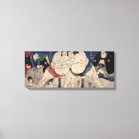 相 撲, 国 Sumo Wrestling, Kuniyoshi, Ukiyo-e Canvas Afdruk (Voorkant)
