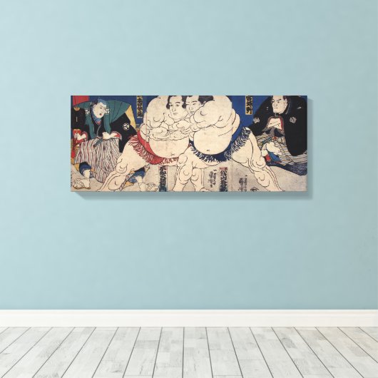 相 撲, 国 Sumo Wrestling, Kuniyoshi, Ukiyo-e Canvas Afdruk (Insitu (Houten vloer))