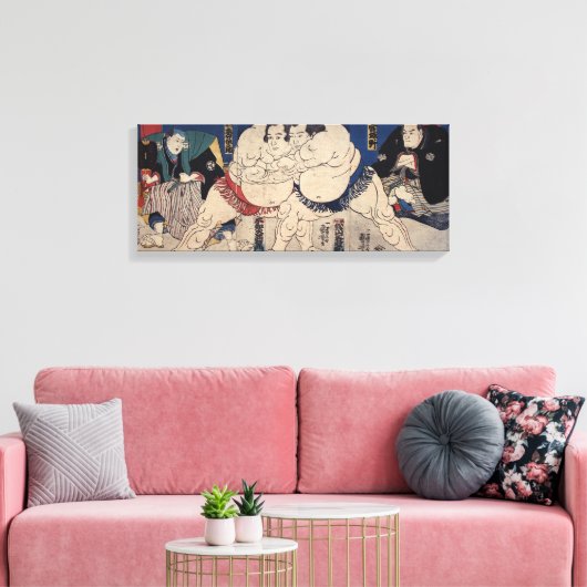 相 撲, 国 Sumo Wrestling, Kuniyoshi, Ukiyo-e Canvas Afdruk (Insitu (Woonkamer))