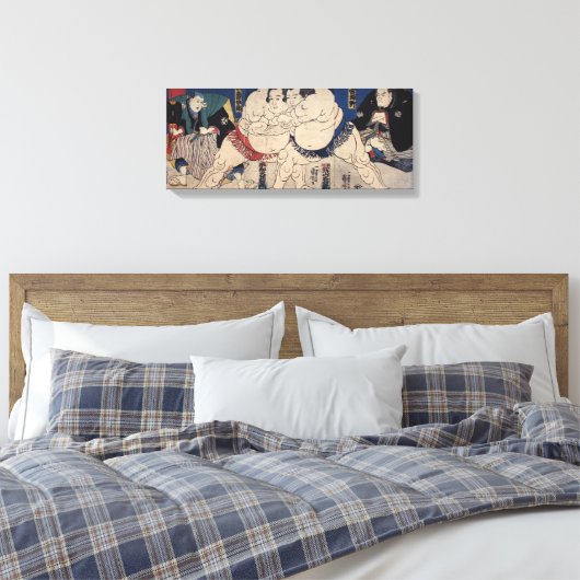 相 撲, 国 Sumo Wrestling, Kuniyoshi, Ukiyo-e Canvas Afdruk (Insitu (Slaapkamer))