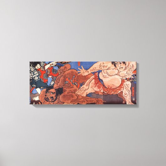 相 撲, 国 Sumo Wrestling, Kuniyoshi, Ukiyo-e Canvas Afdruk (Voorkant)