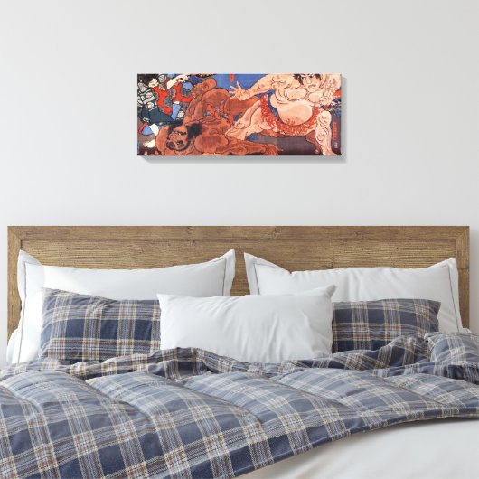 相 撲, 国 Sumo Wrestling, Kuniyoshi, Ukiyo-e Canvas Afdruk (Insitu (Slaapkamer))