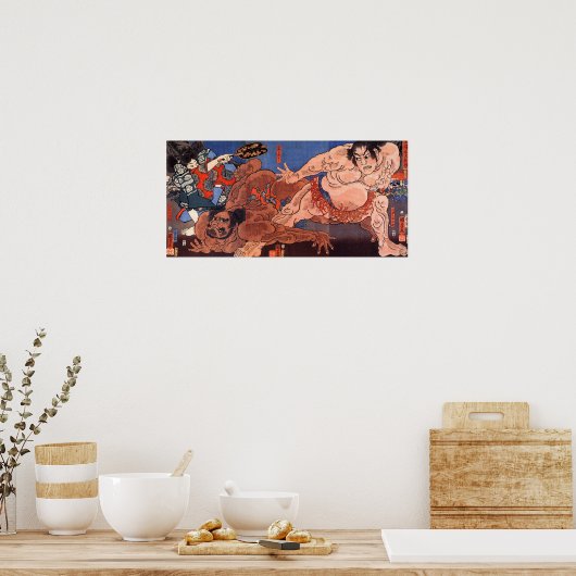 相 撲, 歌 国 芳 Sumo worstling, Kuniyoshi Poster (Keuken)