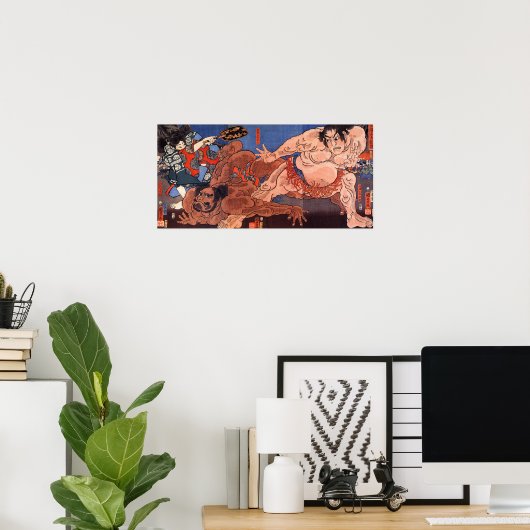 相 撲, 歌 国 芳 Sumo worstling, Kuniyoshi Poster (Thuiskantoor)