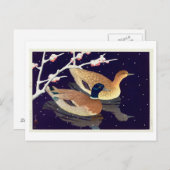 真 鴨, Mallard Ducks, Hasui Kawase, Woodcut Briefkaart (Voorkant / Achterkant)