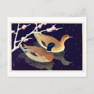 真 鴨, Mallard Ducks, Hasui Kawase, Woodcut Briefkaart