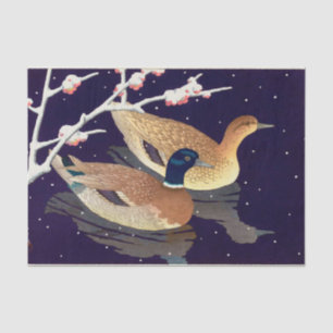 真 鴨, Mallard Ducks, Hasui Kawase, Woodcut Tissuepapier