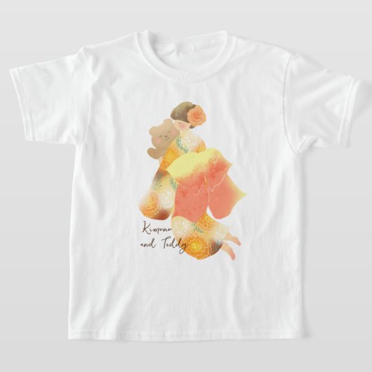 着物の女の子とテディベア T-SHIRT (Laagn)