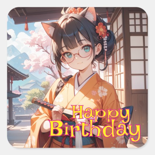 短刀を持った猫耳娘 VIERKANTE STICKER (Voorkant)