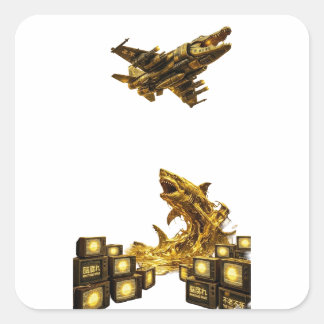 【神域の救済】不老不死サイバーシャーク戦闘機 - 天照＆蔵王の御神徳 VIERKANTE STICKER
