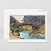 神 橋, Sacred Bridge, Hiroshi Yoshida, Woodcut Briefkaart (Voorkant / Achterkant)