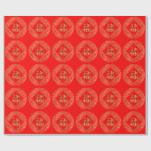 福 Fu Karakter Rood en Goud Chinees Nieuwjaar Cadeaupapier (Vlak)
