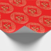 福 Fu Karakter Rood en Goud Chinees Nieuwjaar Cadeaupapier (Hoek)