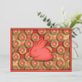 福 Fu Sybol Red Gold Cute Rabbit Chinees nieuwjaar Feestdagenkaart (Staand voorkant)