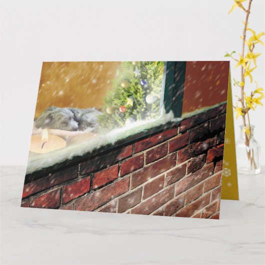 窓辺のキャンドル・眠る犬 クリスマスカード KAART (Gele Bloem)