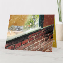 窓辺のキャンドル・眠る犬 クリスマスカード