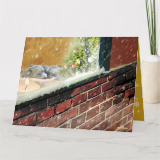 窓辺のキャンドル・眠る犬 クリスマスカード KAART