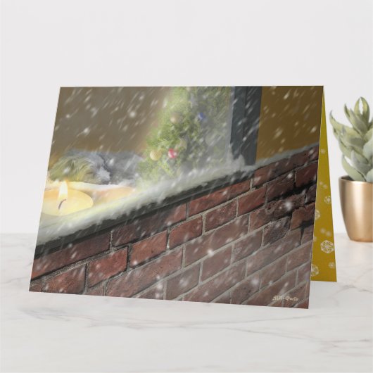 窓辺のキャンドル・眠る犬 (2)　クリスマスカード KAART (Kleine Plant)