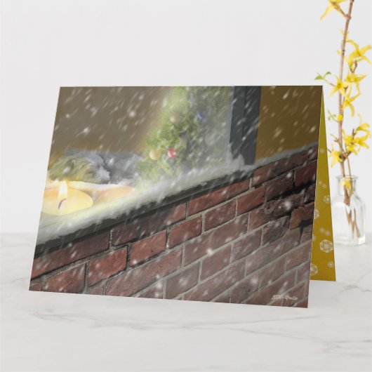 窓辺のキャンドル・眠る犬 (2)　クリスマスカード KAART (Gele Bloem)