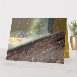 窓辺のキャンドル・眠る犬 (2)　クリスマスカード KAART