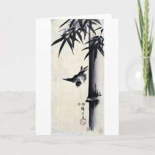 竹に雀, 歌川広重 Bamboe & Mus, Hiroshige, sumi-E Kaart