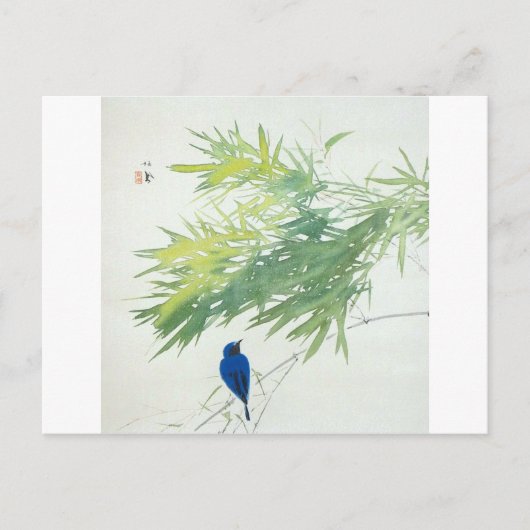 竹に青鳥, 栖鳳 Bamboo and Blue bird, Seihō, Japanese Art Briefkaart (Voorkant)