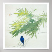 竹に青鳥, 栖鳳 Bamboo and Blue bird, Seihō, Japanese Art Poster (Voorkant)