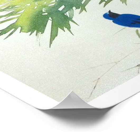 竹に青鳥, 栖鳳 Bamboo and Blue bird, Seihō, Japanese Art Poster (Hoek)