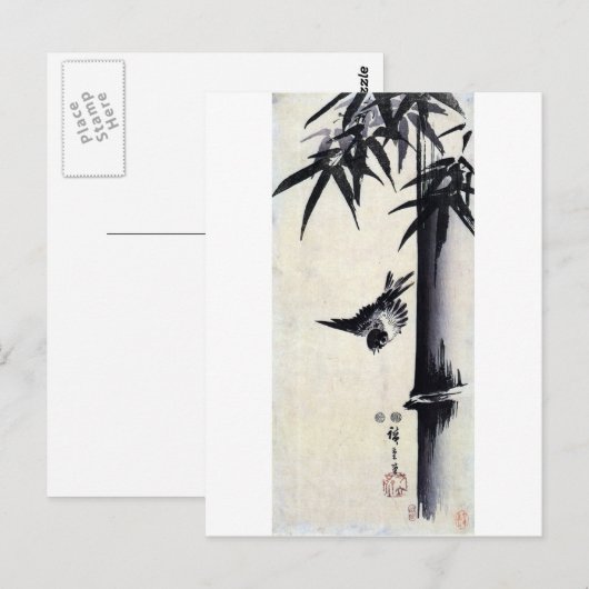 竹 に 雀, 歌 広 Bamboe & Sparrow, Hiroshige, Sumi-e Briefkaart (Voorkant / Achterkant)