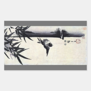 竹 に 雀, 歌 広 Bamboe & Sparrow, Hiroshige, Sumi-e Rechthoekige Sticker