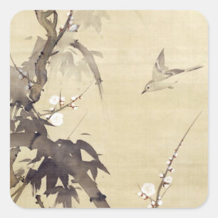 竹 に 鳥, 其 Bird en Bamboo, Kiitsu, Japan Art Vierkante Sticker