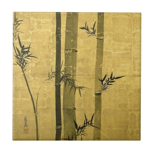竹 図, 光 琳 Bamboo, Ogata Kōrin, Sumi-e Tegeltje (Voorkant)
