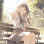 笑顔で3ピースJKシール|寿司娘 Seal GenerativeAI Sticker (Voorkant)