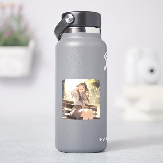 笑顔で3ピースJKシール|寿司娘 Seal GenerativeAI Sticker (HydroFlask)