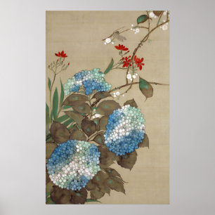 紫 陽 ン ボ, ト Hydrangea en Dragonfly, Hōitsu Poster