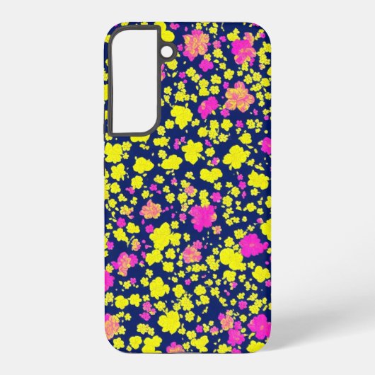紺地に黄色とピンクの花模様　和風　着物柄 SAMSUNG GALAXY HOESJE (Achterkant)