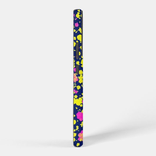 紺地に黄色とピンクの花模様　和風　着物柄 SAMSUNG GALAXY HOESJE (Rechterkant)