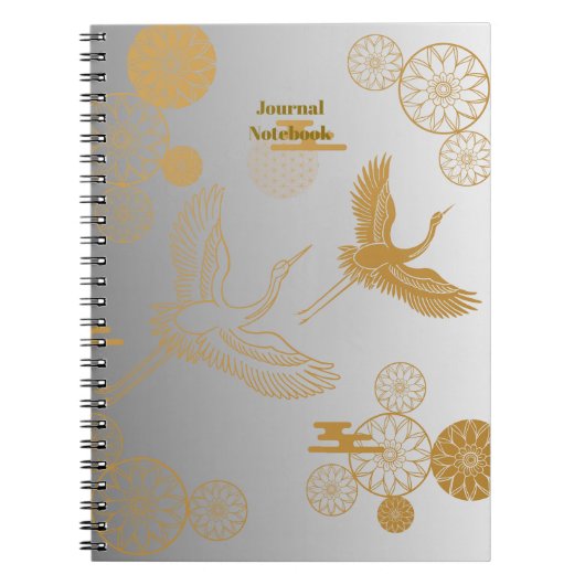 縁起の良い金色の日本の鶴模様《白×シルバー》ジャーナル NOTITIEBOEK (Voorkant)