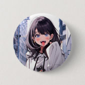 缶バッジ あっかんべーJK｜Badge 寿司娘 GenerativeAI Ronde Button 5,7 Cm (Voorkant)