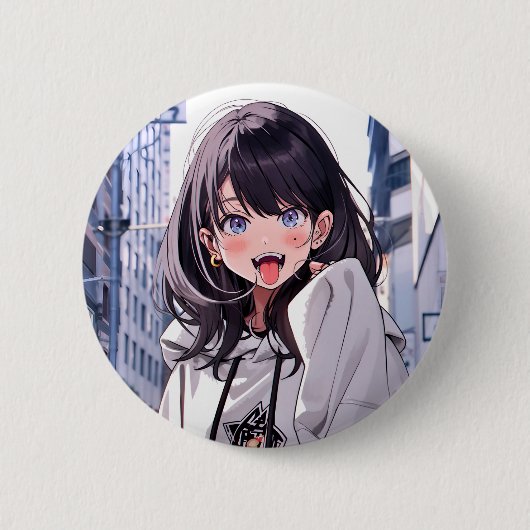缶バッジ あっかんべーJK|Badge 寿司娘 GenerativeAI Ronde Button 5,7 Cm (Voorkant)