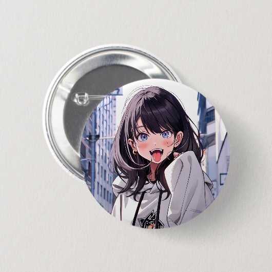 缶バッジ あっかんべーJK｜Badge 寿司娘 GenerativeAI Ronde Button 5,7 Cm (Voorkant /achterkant)